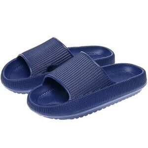 New Rosyclo Toddler Kids Size 6 Navy Blue Slide On Flip Flop Wide Band Sandals